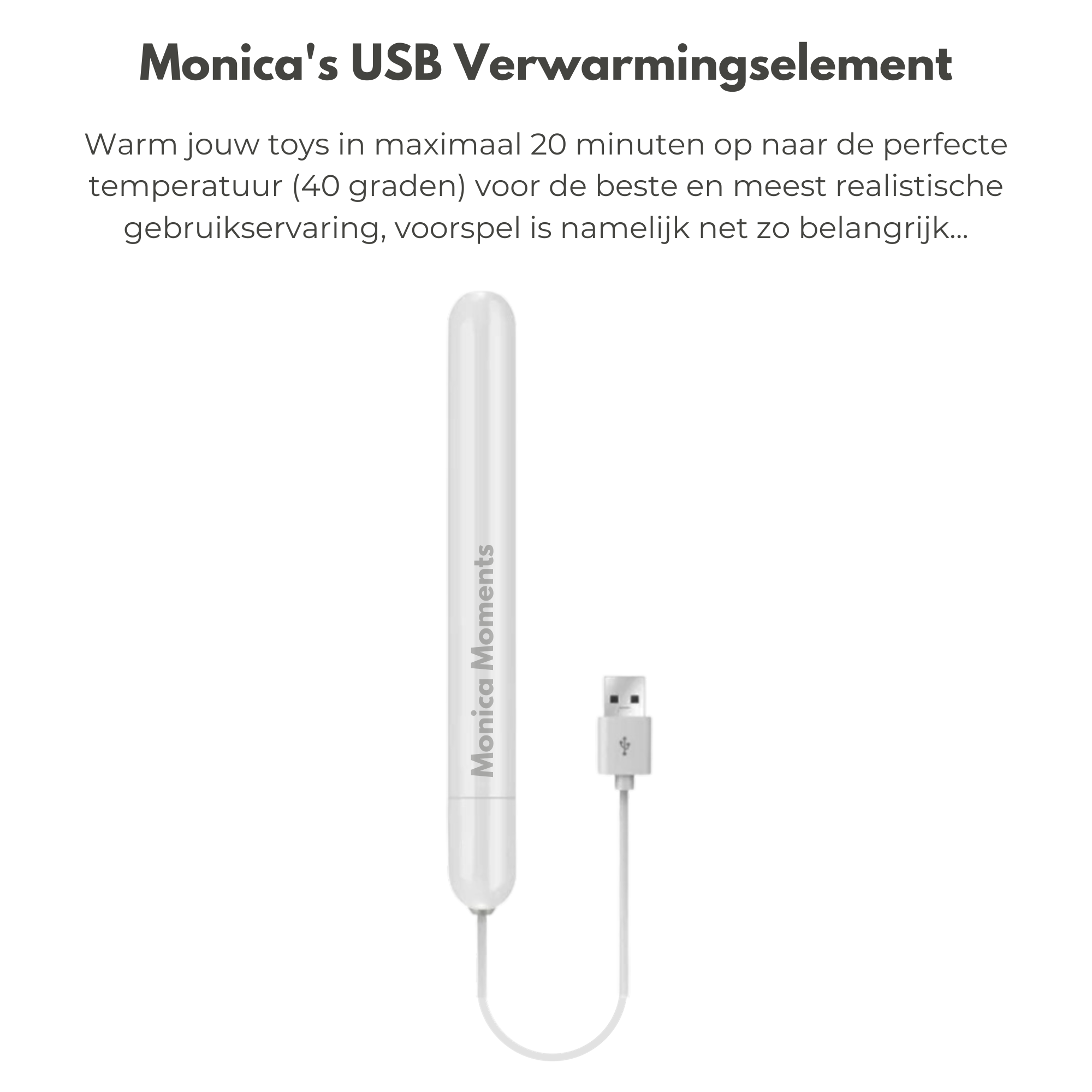 USB Verwarm Element met uitleg op witte achtergrond